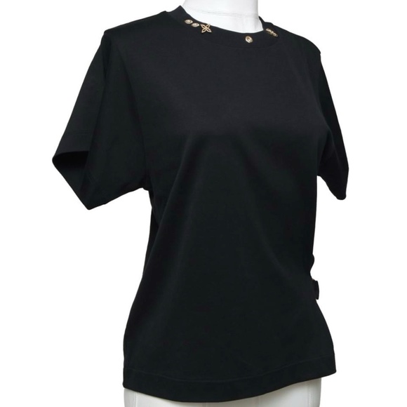 LOUIS VUITTON Black T-Shirt Side Strap Top Gold Monogram Sleeve XS NWT - Picture 2 of 6